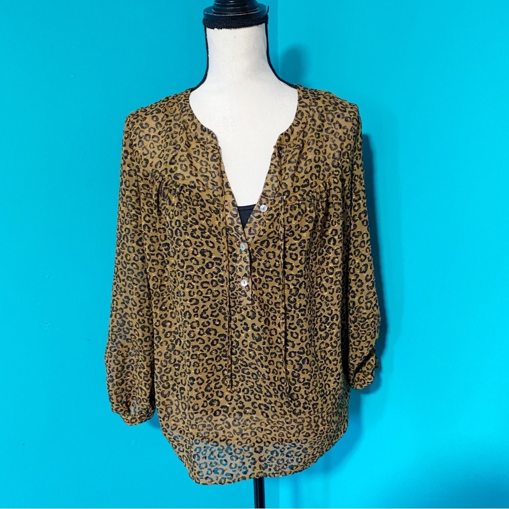 DR2 S Brown Black Animal Print High Low Lightweight Blouse Top